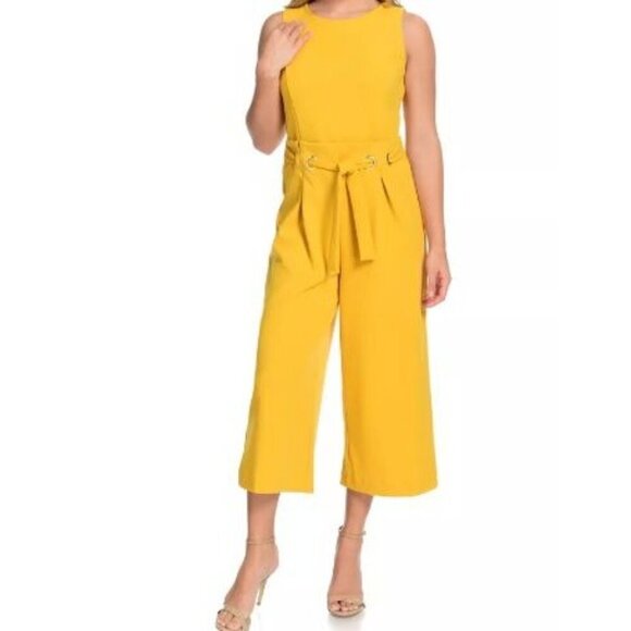 Mod X Women's Sunflower Yellow Crepe Texture Sleeveless Wide Leg Jumpsuit Size X - Picture 1 of 11